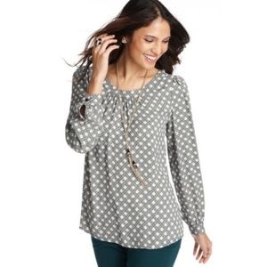Loft Geo Print tie back long sleeve blouse